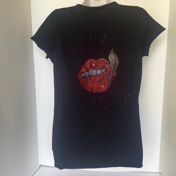 Zadig Voltaire Love Yourself T Shirt Womens Black Red Lips Strass